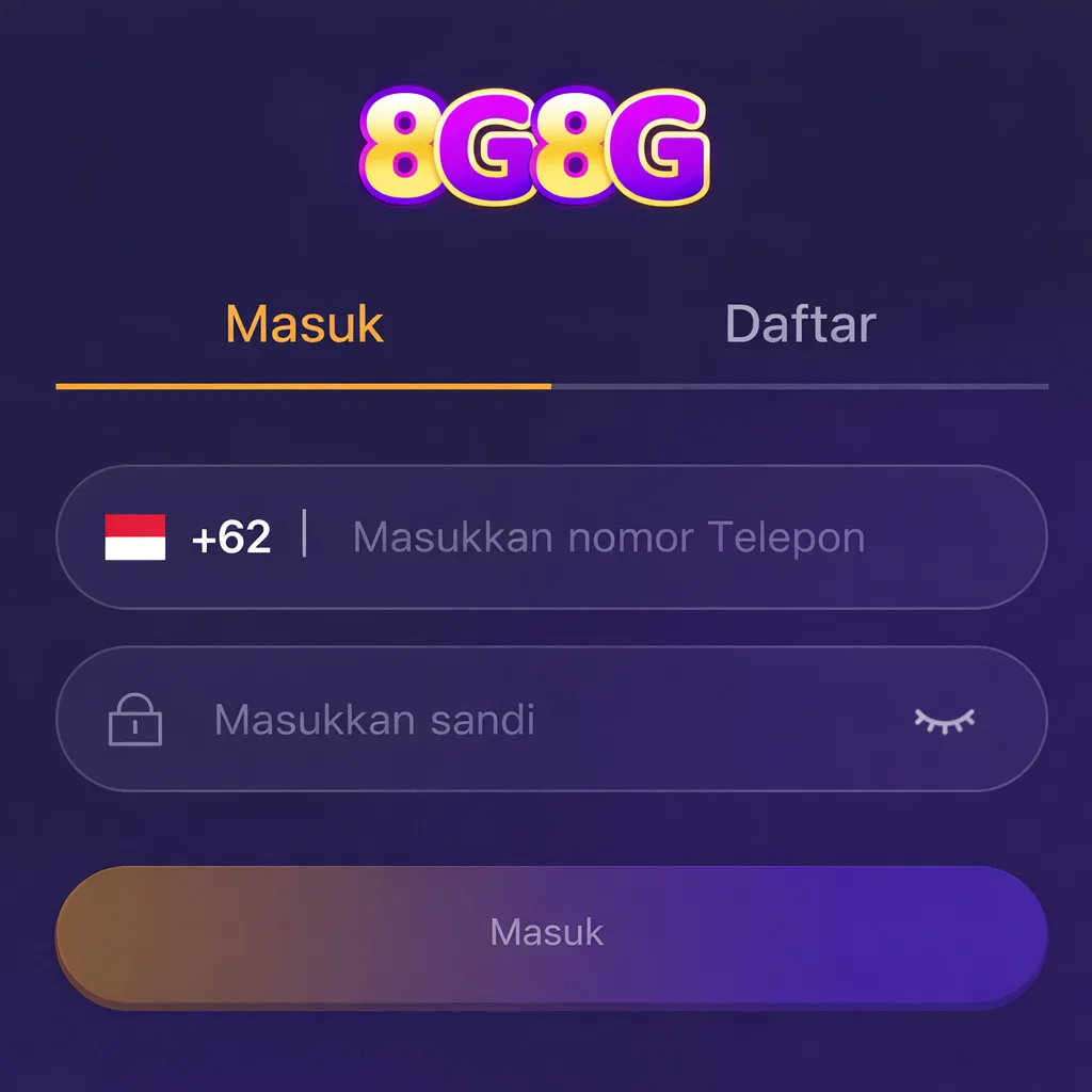 Halaman 8G8G Masuk untuk login akun pemain dan mengakses berbagai pilihan permainan dengan tampilan navigasi sederhana