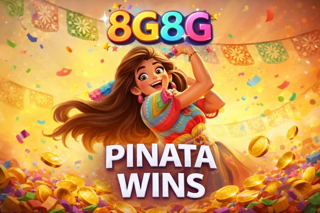 Visual meriah permainan Pinata Wins dengan efek pecah yang ikonik saat dimainkan di platform 8G8G.